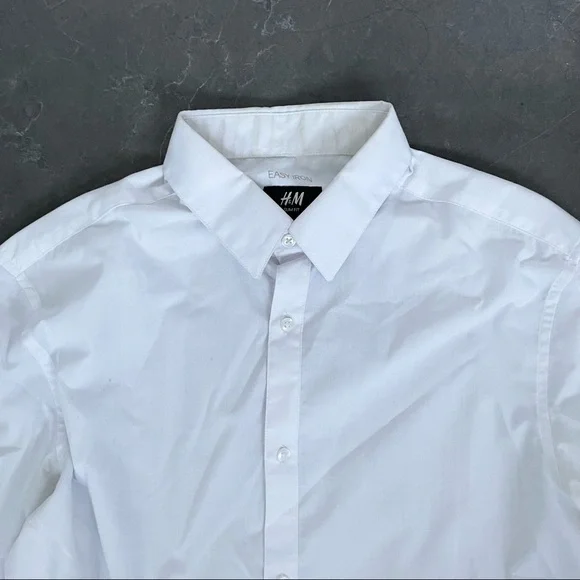 H&M | Shirts | Hm Mens Easy Iron Slim Fit Button Up Long Sleeve Dress Shirt  White | Poshmark